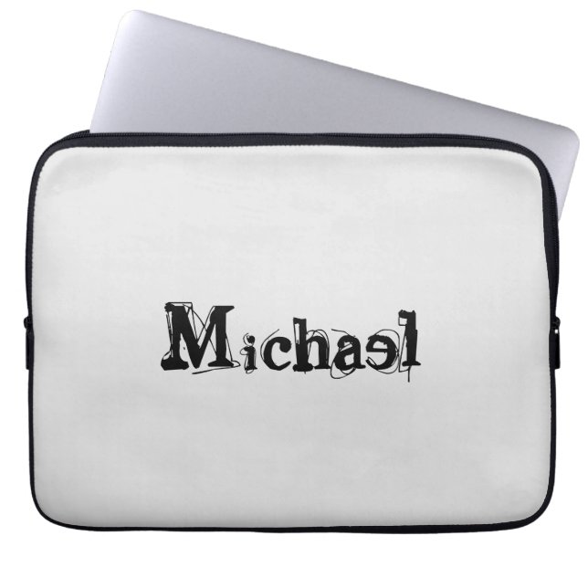 Minimalistic modern monogram name black grey laptop sleeve (Front)