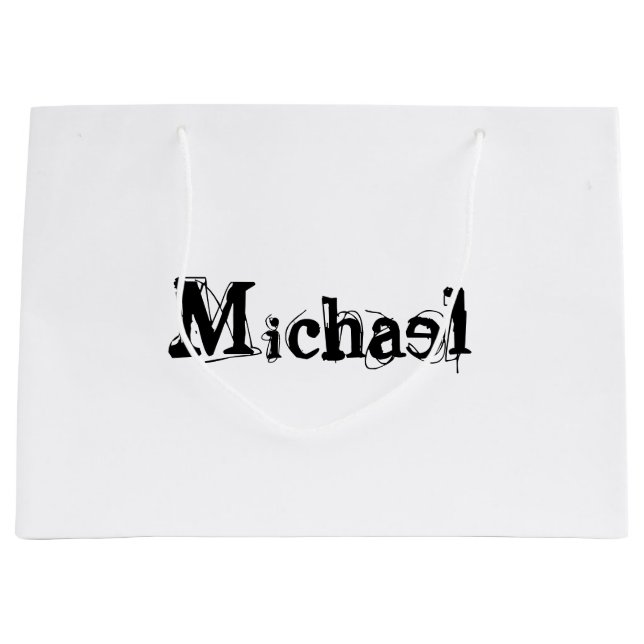 Minimalistic modern monogram name black grey large gift bag (Front)