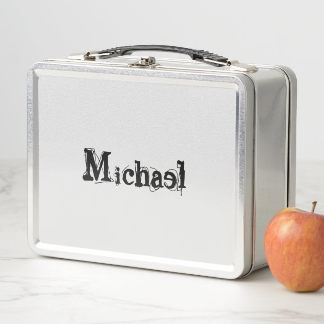 Minimalistic modern monogram name black grey metal lunch box (In Situ)
