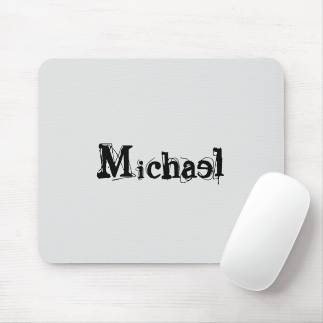 Minimalistic modern monogram name black grey mouse mat (With Mouse)