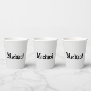 Minimalistic modern monogram name black grey paper cups