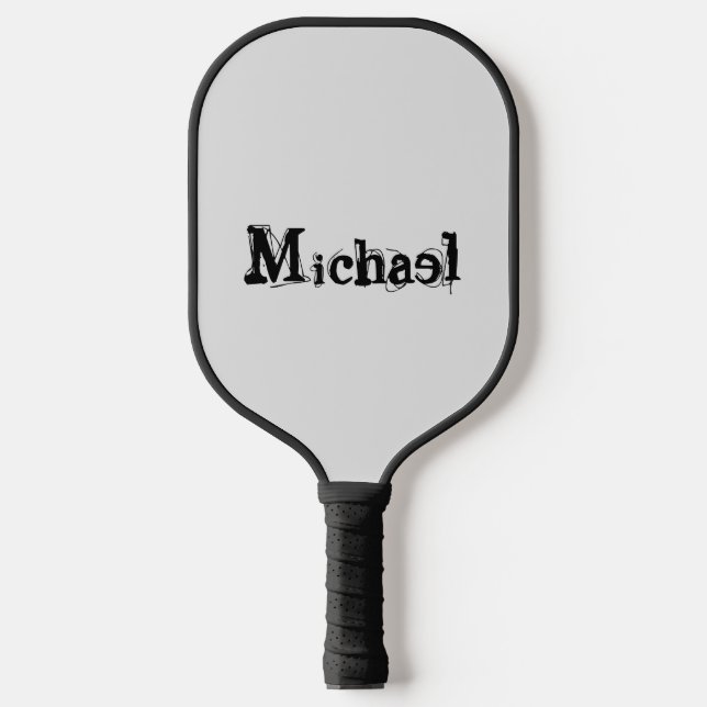 Minimalistic modern monogram name black grey pickleball paddle (Front)