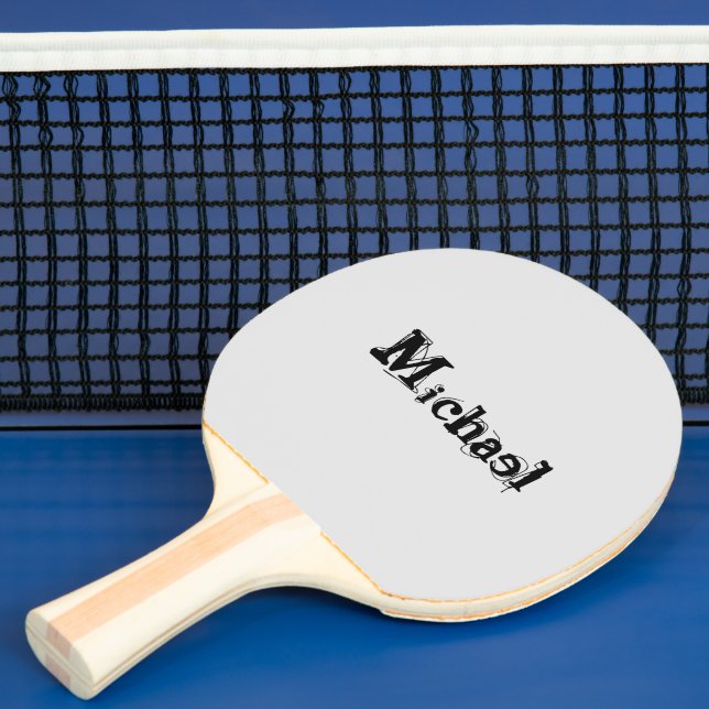 Minimalistic modern monogram name black grey ping pong paddle (Insitu)