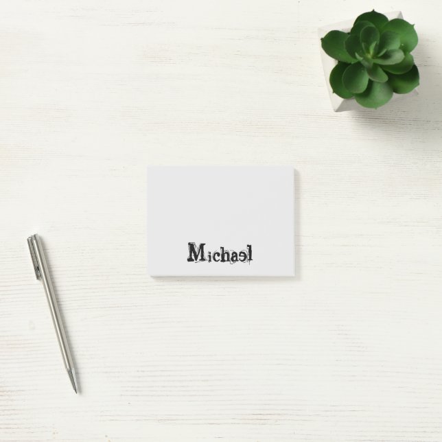 Minimalistic modern monogram name black grey post-it notes (Office)