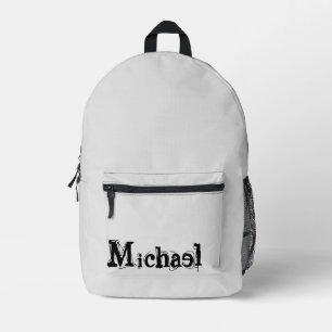 Minimalistic modern monogram name black grey printed backpack