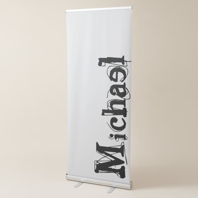 Minimalistic modern monogram name black grey retractable banner (3/4)