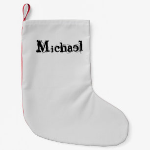 Minimalistic modern monogram name black grey small christmas stocking