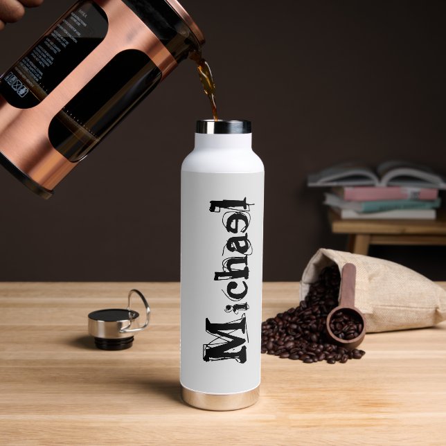 Minimalistic modern monogram name black grey water bottle (Coffee)