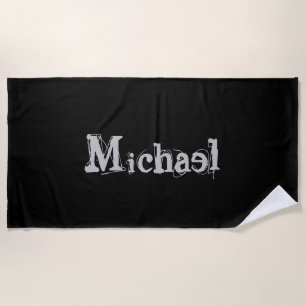 Minimalistic modern monogram name black white beach towel