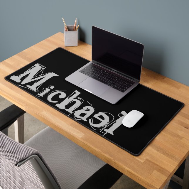 Minimalistic modern monogram name black white desk mat (Office 2)