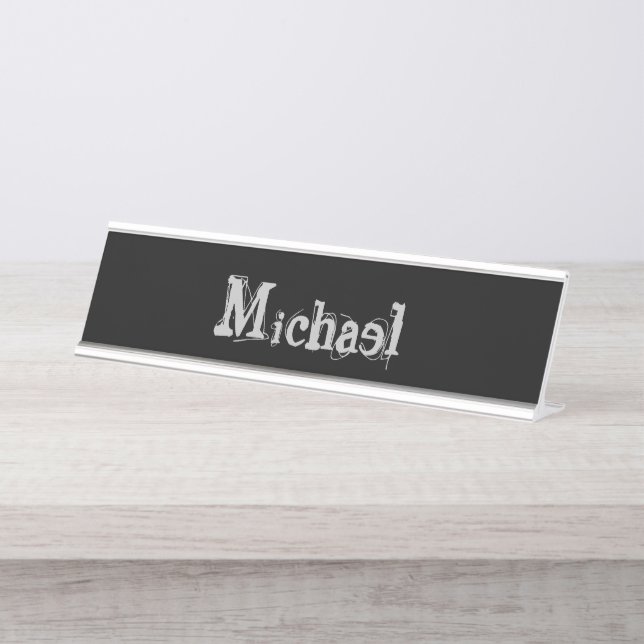 Minimalistic modern monogram name black white desk name plate (Front)