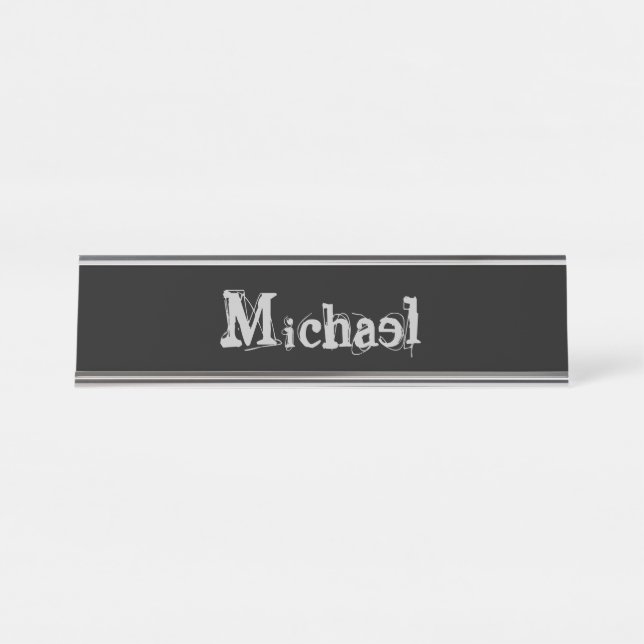 Minimalistic modern monogram name black white desk name plate (Front)