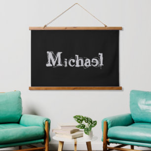 Minimalistic modern monogram name black white hanging tapestry