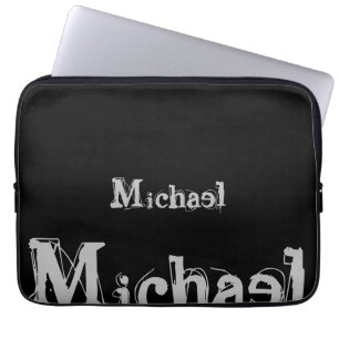 Minimalistic modern monogram name black white lapt laptop sleeve