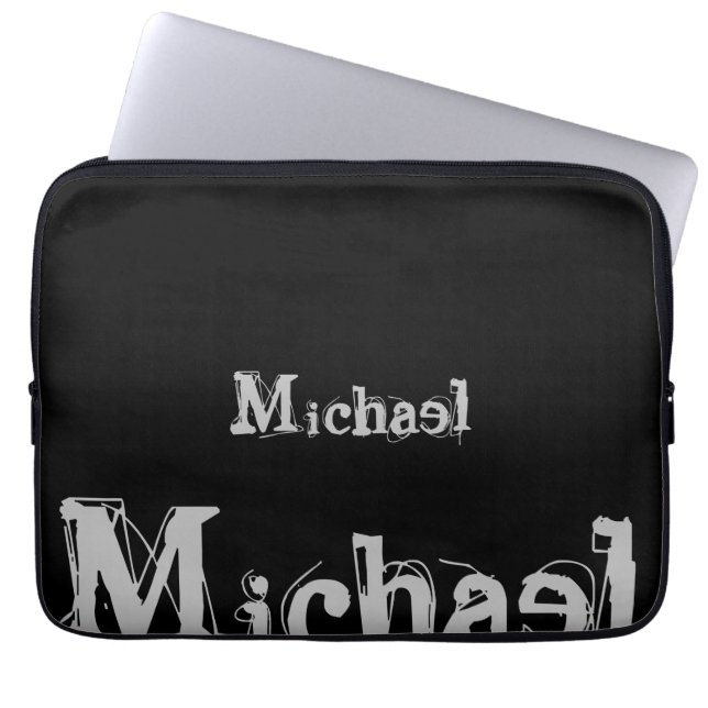 Minimalistic modern monogram name black white lapt laptop sleeve (Front)