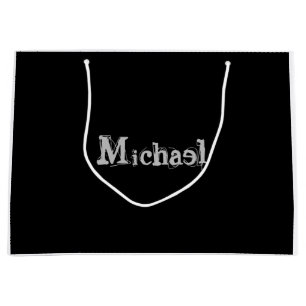 Minimalistic modern monogram name black white large gift bag