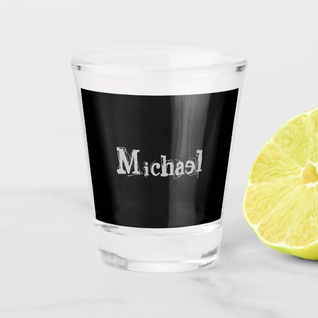 Minimalistic modern monogram name black white shot glass (Front)