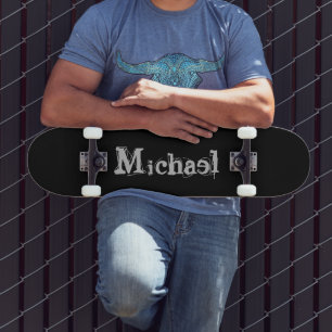 Minimalistic modern monogram name black white skateboard