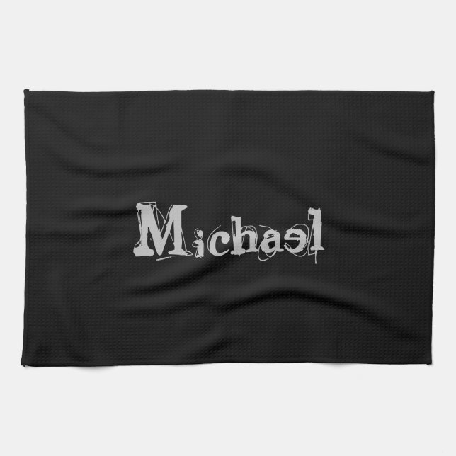 Minimalistic modern monogram name black white tea towel (Horizontal)