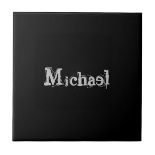 Minimalistic modern monogram name black white tile