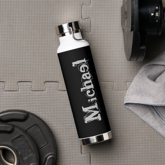 Minimalistic modern monogram name black white water bottle (Gym)
