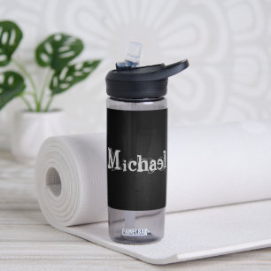 Minimalistic modern monogram name black white water bottle