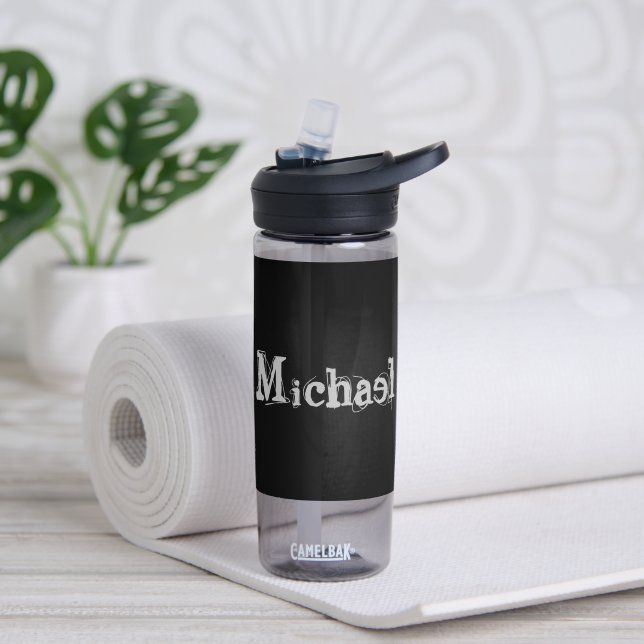 Minimalistic modern monogram name black white water bottle (Yoga)