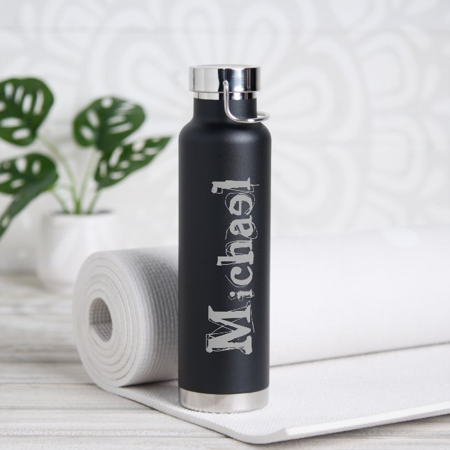 Minimalistic modern monogram name black white water bottle (Yoga)