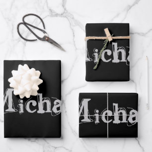 Minimalistic modern monogram name black white wrapping paper sheet