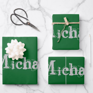 Minimalistic modern monogram name dark green wrapping paper sheet