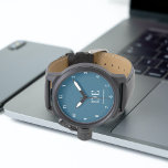 Minimalistic Modern Ocean Blue Monogram Watch<br><div class="desc">This modern design features typographic initials and name for a minimalistic feel that can be easily personalised.</div>