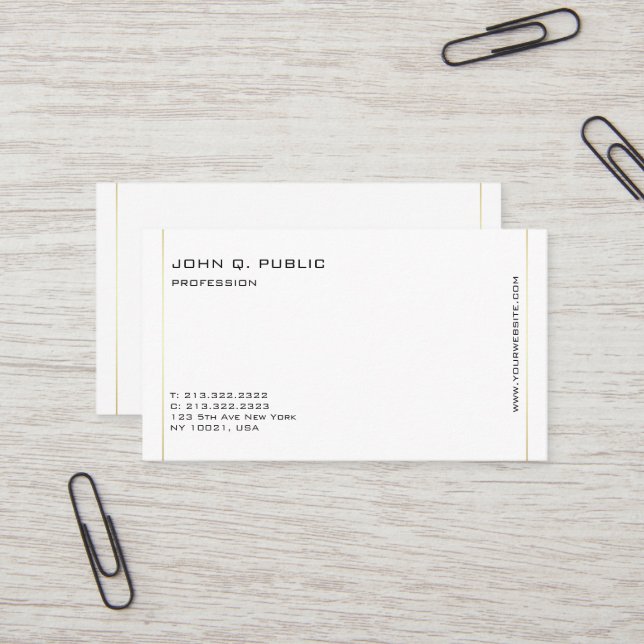 Minimalistic Modern Professional Gold Colour Lines Business Card (Front/Back In Situ)