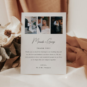 Minimalistic Modern Script 3-Photo Wedding Thank You Card