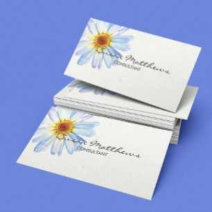 Minimalistic Modern White Daisy Script Flower Business Card
