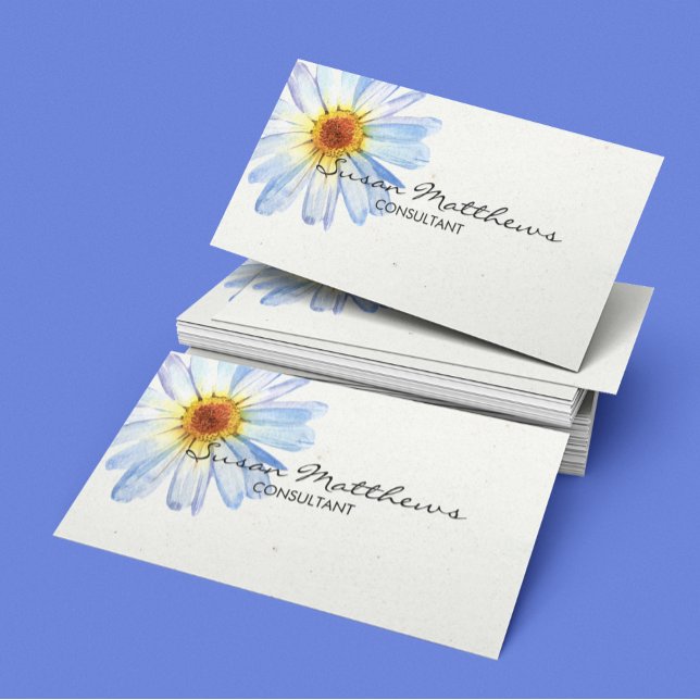 Minimalistic Modern White Daisy Script Flower Business Card (Creator Uploaded)