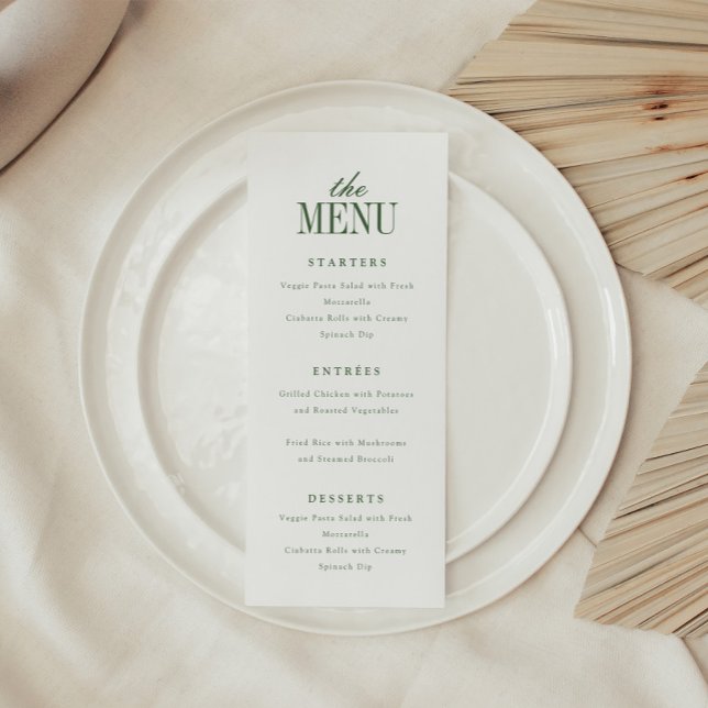 Minimalistic Modern White & Olive Green Wedding Menu (Creator Uploaded)