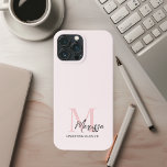 Minimalistic Monogram Initial & Name Pastel Pink<br><div class="desc">Protect your phone in style with our Minimalistic Monogram Initial & Name Pastel Pink iPhone Case. This elegant case features a sleek design personalised with your initial and name, set against a soft pastel pink background. Made from high-quality, durable materials, it provides excellent protection against scratches, drops, and everyday wear...</div>