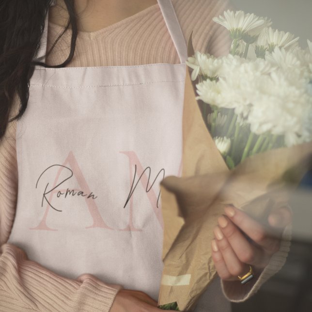 Minimalistic Monogram Initial & Name Pastel Pink Apron (Creator Uploaded)