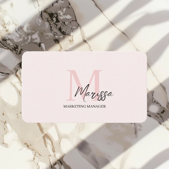 Minimalistic Monogram Initial & Name Pastel Pink  Business Card (Creator Uploaded)