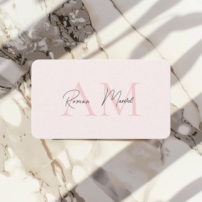 Minimalistic Monogram Initial & Name Pastel Pink  Business Card (Creator Uploaded)