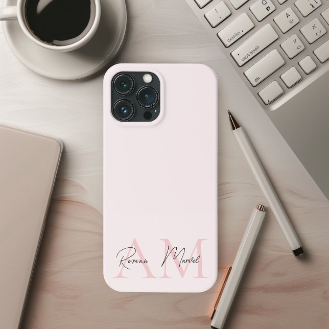 Minimalistic Monogram Initial & Name Pastel Pink Case-Mate iPhone Case (Creator Uploaded)