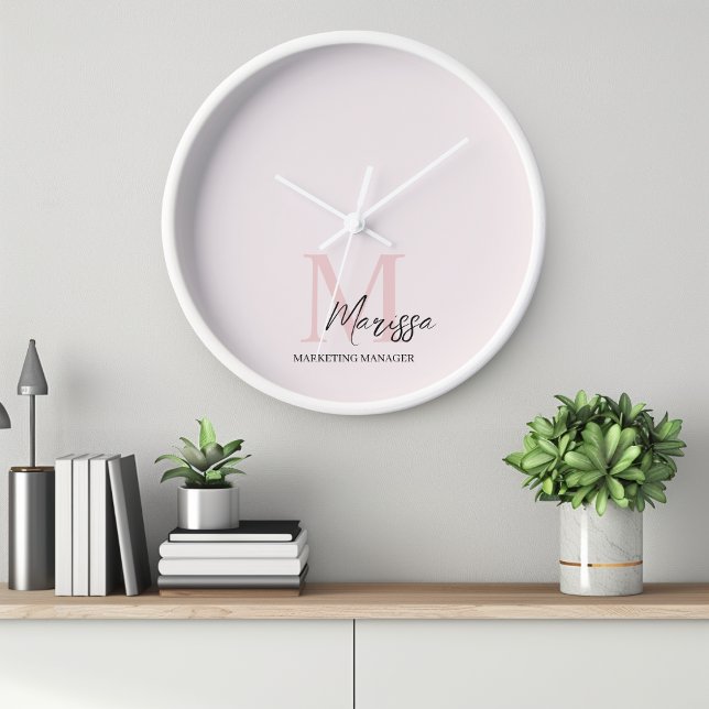 Minimalistic Monogram Initial & Name Pastel Pink  Clock (Creator Uploaded)