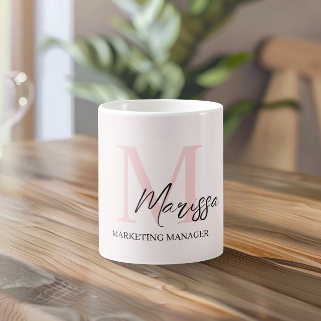 Minimalistic Monogram Initial & Name Pastel Pink Coffee Mug (Creator Uploaded)