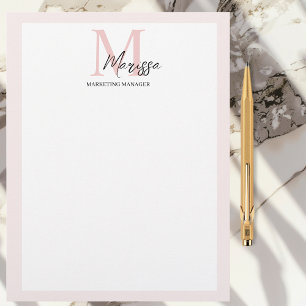Minimalistic Monogram Initial & Name Pastel Pink Custom Letterhead