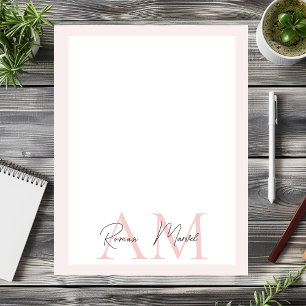 Minimalistic Monogram Initial & Name Pastel Pink Custom Letterhead