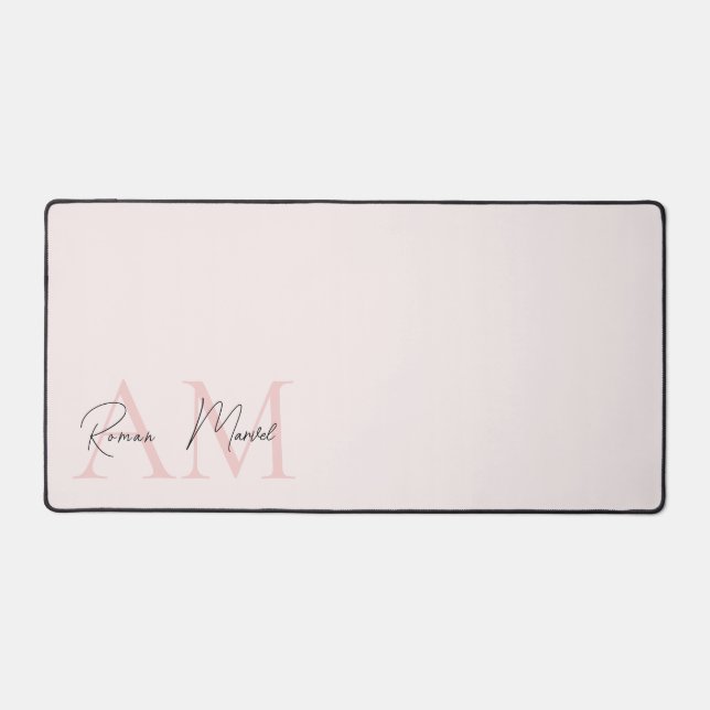 Minimalistic Monogram Initial & Name Pastel Pink  Desk Mat (Front)