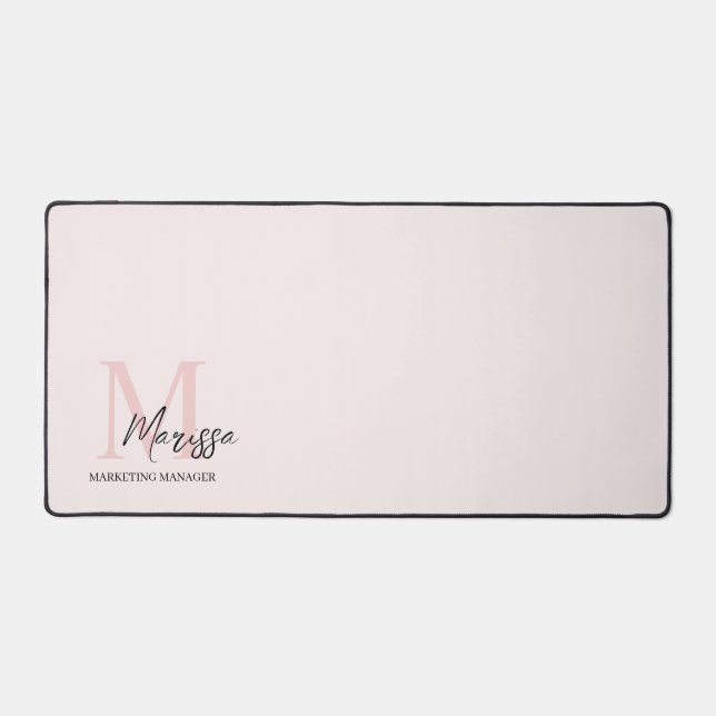 Minimalistic Monogram Initial & Name Pastel Pink  Desk Mat (Front)