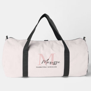Minimalistic Monogram Initial & Name Pastel Pink Duffle Bag