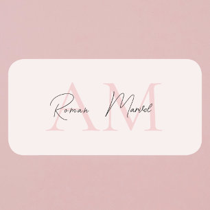 Minimalistic Monogram Initial & Name Pastel Pink  Name Tag