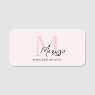 Minimalistic Monogram Initial & Name Pastel Pink Name Tag